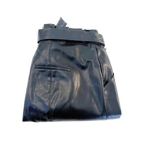 Greylin Black Faux Leather Belted Waist Straight Leg Pants SZ S